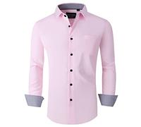 Alex Vando Mens Dress Shirts Regular Fit Long Sleeve Stretch Business Dress Shirts for Men,Pink,L