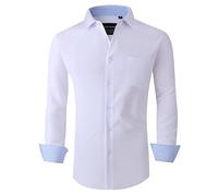 Alex Vando Mens Dress Shirts Regular Fit Long Sleeve Stretch Business Dress Shirts for Men,White,M
