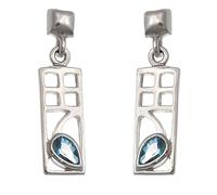 Alexander Castle Charles Rennie Mackintosh - Orecchini da donna in argento Sterling 925 con topazio blu, con scatola regalo, 18 mm x 7 mm