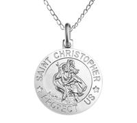 Alexander Castle Collana con ciondolo a forma di San Cristoforo in argento Sterling da 18 mm con catenina e scatola regalo per gioielli - incisione "SaINT ChriSTOPHER PROTECT US", Argento sterling