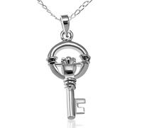 Alexander Castle Collana con ciondolo celtico a forma di chiave Claddagh in argento Sterling 925 massiccio, da donna, con catena in argento da 45,7 cm e scatola regalo, 22 mm x 11 mm, Argento sterling