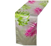 Alexandra House Living Runner da tavolo Verde Fucsia Textile 180 x 30 cm Foglie Velluto