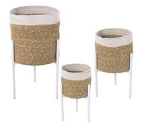 Alexandra House Living Set di fioriere in metallo vimini con supporto (3 pezzi)