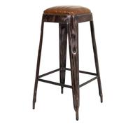 Alexandra House Living Sgabello Marrone Nero Pelle Ferro 40 x 75 x 40 cm