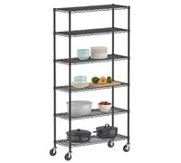 Alexayhome Scaffali in metallo con ruote e contenitore, mensola regolabile in filo metallico per casa, cucina, garage (6 ripiani)