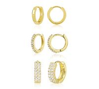 ALEXCRAFT 3 Paia Orecchini Cerchio Donna Oro 14K Zirconi Misti Huggie