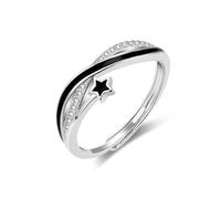 ALEXCRAFT Anello Stella Argento per Donne, Anelli con Zirconi Regolabile, Vintage Anello Impilabile, Brillante, Antiallergico, Anello Aperto di Amicizia, Regalo per Ragazza Madre