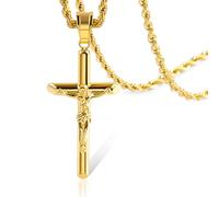 ALEXCRAFT Disponibile In Vari Colori Collana Crocifisso Gesù Regolabile | 50cm E 55cm Collana Uomo Ciondolo Croce Crocifisso Stile Classico Robusta Per Uscite Casual Uomo Regalo Religioso