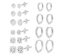 ALEXCRAFT Orecchini Cerchio con Bottone Argento Set, Orecchini Punto Luce Donna, Orecchini a Perno con Zirconi Piercing Multipli in Cartilagine Set, Argento 925, Ipoallergenici, 10 Paia