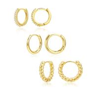 ALEXCRAFT Orecchini Cerchio Donna Oro 14K Lucido e Intrecciati Set 3 Paia