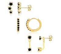ALEXCRAFT Orecchini Donna Oro Lobo - Cerchio Piercing Orecchio Piccoli Dorati Cartilagine 3 Buchi Helix con Zirconi Neri per Lobo Alto Brillante
