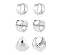 ALEXCRAFT Set 3 Paia Orecchini Cerchio Donna Argento Lucido Spessi Huggie