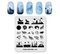 Alexnailart Nail Art Stamping Piastre per unghie con foresta naturale, lupo luna, ramo, per nail design, manicure, stampa fai da te, nail design, strumenti di trasferimento