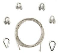 Alfa Logistik Cave Acciaio Inox 10mm Diametro 10m Lunghezza - Set di Cavo Acciaio Inox con 4 Morsetti e 2 Redance - Cavi Acciaio Inox - Kit Fune Acciaio Inossidabile - Fune in Acciaio per Esterni