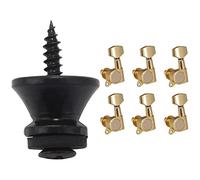 ALFAAL 2 X Guitar Bass Strap Pulsante Blocco A Vite Blocco Pin Pins Pads Black 6x Guitar Tuning Pegs 6L Sintonizzatori Macchina Testa Machine Delle Manopole