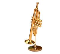 ALFAAL Mini Modello di Strumento Musicale Rame Placcato Oro Strumenti Musicali Ornamenti Decorativi Mini Tromba con Supporto Modello in Miniatura Decorazione Regalo(12cm)
