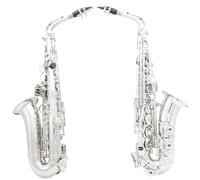 ALFAAL Sassofono Professionale Sassofono MIB Alto Argento E Piatto Ottone Corpo Sax Intagliato con Custodia Cinturino Guanti Ance Set di Accessori(A)