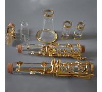 ALFAAL Strumento Clarinetto Professionale Si Bemolle Acuto Clarinetto Corpo Tubo Trasparente Chiavi Placcate Oro Strumento per Principianti Tono Brillante E Bell'aspetto