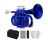 ALFAAL Trombe Mini Pocket Trumpet BB BB Brass Materiale Strumento di Vento con Guanti Bodhpiece Guanti Custodia per La Pulizia Strumento a Tromba (Color : Blue)