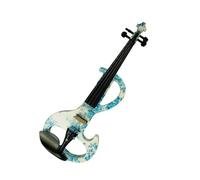 ALFAAL Violino Violino Elettrico Artistico Violino Silenzioso in Legno massello Verniciato Blu e Bianco 4/4 Raccordi in Ebano con Parti