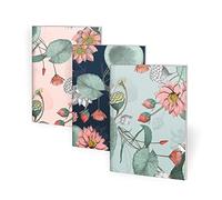 ALFABET Set 3 Quaderni A5, NELUMBO, Interni a Righe, Carta Ecologica, Spillati con Graffette, Notes, Fiori, Appunti, Ecofriendly