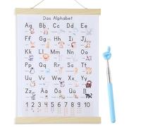 Alfabeto Bambini 30x40 cm, Alfabetiere Bambini Dalla A alla Z con Cornice e Bastoncino per La Lettura Delle Dita, Poster Lettere per La Scuola Materna e La Scuola Elementare