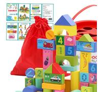 Alfabeto Educativo Blocchi di Legno, Set Creativo da Costruzione (50pcs) | Legno resistente, introduce lettere e numeri, ideale per l\'apprendimento precoce, colori accattivanti