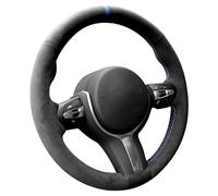 Alfanxi - Coprivolante per auto in alcantara italiana, da cucire a mano (alcantara nera, con inserto blu)