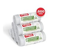 Alfapac Professional, 500 sacchetti per rifiuti compostabili da 50 l, 25 rotoli da 20 sacchetti, chiusura a 2 nodi, prodotti in Francia, per rifiuti organici