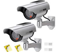 AlfaView Telecamera Finta Telecamera di sorveglianza fittizia a proiettile alimentata a energia solare Telecamera dome CCTV di sicurezza con LED lampeggiante per interni da casa (2 x Pack)