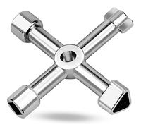 ALFFREUDE 4 vie chiave multiuso a quattro vie multifunzione Cross Triangle Key Cle armadio elettrico universale 4 in 1 per ascensori, armadi elettrici, valvole (argento)