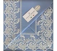 Alfionapoli Completo Letto Elegance Con Pizzo Rebrodè per letto Matrimoniale in puro Cotone (Celeste)