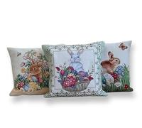 Alfionapoli Federa Cuscino Arredo Pasquale con coniglietti e uova di Pasqua, in Tessuto Gobelin 44×44 cm piazzato (Verde)