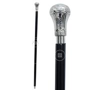 alfiya nautical store Harvy Canes - Pomello in ottone cromato - Bastone da passeggio - 91,4 cm - Cromo/Nero S