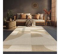Alfombra De Exterior Resistente A La Intemperie Salón Geométrico Beige Crema