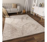 Paco Home Moderno tappeto soffice e morbido da soggiorno Bubble con pelliccia a pelo alto Disegno geometrico effetto alto-basso, Dimensione:120x160 cm, Colore:Beige 5