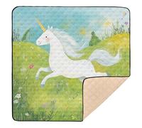 Alfombrillas - Tappetino grande e robusto con unicorno che corre nel prato, per far giocare il bambino sul pavimento, leggero, pieghevole, per attività di gioco per neonati, 127 x 127 cm