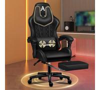 ALFORDSON Sedia da Gaming con Poggiapiedi e Cuscino Lombare, Sedia da Ufficio ergonomica per Computer con Reclinazione a 150°, Sedia da Scrivania per Videogiochi in Pelle, Portata 180 kg, Nero