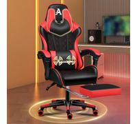 ALFORDSON Sedia da Gaming con Poggiapiedi e Cuscino Lombare, Sedia da Ufficio ergonomica per Computer con Reclinazione a 150°, Sedia da Scrivania per Videogiochi in Pelle, Portata 180 kg, Rosso