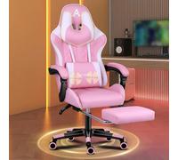 ALFORDSON Sedia da Gaming con Poggiapiedi e Cuscino Lombare, Sedia da Ufficio ergonomica per Computer con Reclinazione a 150°, Sedia da Scrivania per Videogiochi in Pelle, Portata 180 kg, Rosa