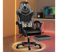 ALFORDSON Sedia da Gaming con Poggiapiedi e Cuscino Lombare, Sedia da Ufficio ergonomica per Computer con Reclinazione a 150°, Sedia da Scrivania per Videogiochi in Pelle, Portata 180 kg, Grigio