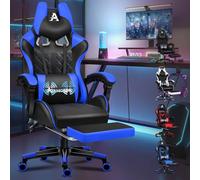 ALFORDSON Sedia da Gaming Premium con Poggiapiedi e Supporto Lombare, Design ergonomico, Reclinabile a 150°, Sedia da scrivania in Pelle con Schienale Alto per Giochi, Ufficio, Ecopelle, Blu