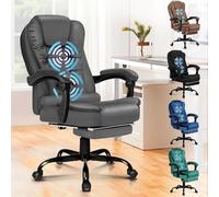 ALFORDSON Sedia da ufficio ergonomica con massaggio, poggiapiedi e reclinazione a 150°, sedia dirigenziale in velluto con sollevamento a gas SGS, sedia da gioco girevole, Pelle PU, Grigio