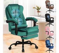 ALFORDSON Sedia da ufficio ergonomica con massaggio, poggiapiedi e reclinazione a 150°, sedia dirigenziale in velluto con sollevamento a gas SGS, sedia da gioco girevole, Velluto, Verde