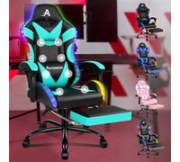 ALFORDSON Sedia Gaming con Massaggiante e Luci LED,Sedia Ergonomica Gamer per Scrivania,Poltrona Regolabile in Altezza con Supporto Lombare Poggiatesta,Schienale Regolabile 90-150°, Similpelle(Ciana)