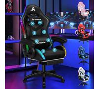 ALFORDSON Sedia Gaming Massaggiante con Luci LED,Sedia Ergonomica Gamer per Ufficio Domestico,Poltrona Scrivania con Poggiapiedi,Schienale Regolabile 90-150°,Portata 180KG, Similpelle(Nera)
