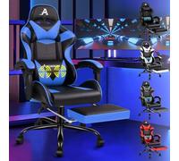 ALFORDSON Sedia Gaming Massaggiante, Sedia Professionale Gamer con Cuscino Lombare & Poggiatesta, Poltrona Ergonomica da Ufficio con Poggiapiedi, Regolabile 90-150°, Portata 180 kg, Similpelle(Blu)