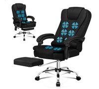 ALFORDSON Sedia Ufficio Ergonomica con Massaggio, Sedia Scrivania con Sedile riscaldato, Supporto Lombare e Poggiapiedi, Poltrona Girevole per Ufficio e Studio Sala Riunioni, Tessuto(Nera)