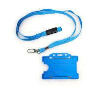 ALG ID Cards® Porta badge blu per carta d'identità - Porta carte blu cordino - Cinturino da collo blu con clip in metallo e rilascio separato di sicurezza per supporto pass