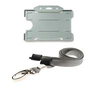 ALG ID Cards Porta Badge per Carta d'Identità Grigio - Porta Carte con Cordino - Cinturino da Collo con Clip in Metallo e Rilascio Separato di Sicurezza per Supporto Pass